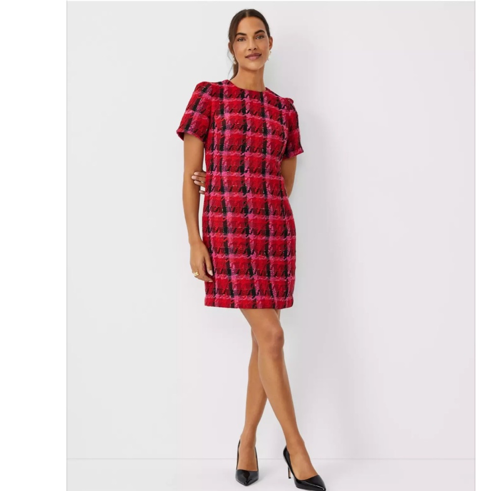 Ann Taylor Red and Black Checkered Mini Dress